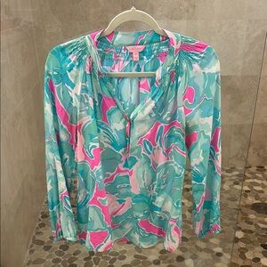Lilly Pulitzer Floral Blouse - Pink and Green